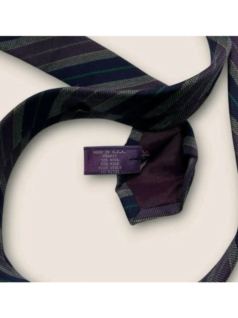 POLO RALPH LAUREN Wool Silk Tie USA Navy Purple Gray Striped W:3.1